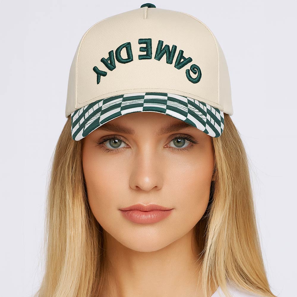 Madeline Love Green Checkered GAMEDAY Embroidered Baseball Cap - Hats