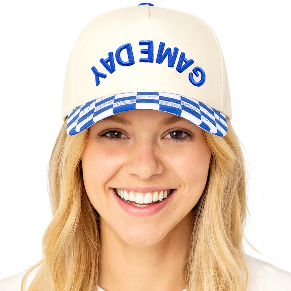 Madeline Love Royal Blue Checkered GAMEDAY Embroidered Baseball Cap - Hats