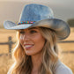 Madeline Love Blue Rustic Heishi Rhinestone Chain Band Western Straw Cowboy Hat - Hats