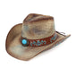 Madeline Love Beige Boho Oval Turquoise Stone Accent Floral Embroidered Band Washed Straw Western Cowboy Hat - Hats - extra