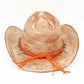Madeline Love Coral Handmade Vintage Steer Head Cactus Horseshoe Charm Faux Leather Band Western Straw Cowboy Hat - Hats - extra