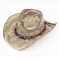 Madeline Love Taupe Handmade Vintage Steer Head Cactus Horseshoe Charm Faux Leather Band Western Straw Cowboy Hat - Hats - desc