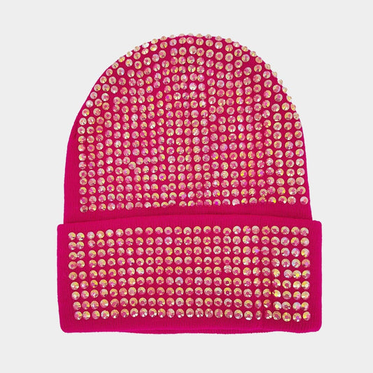 Fuchsia Bling Studded Beanie Hat
