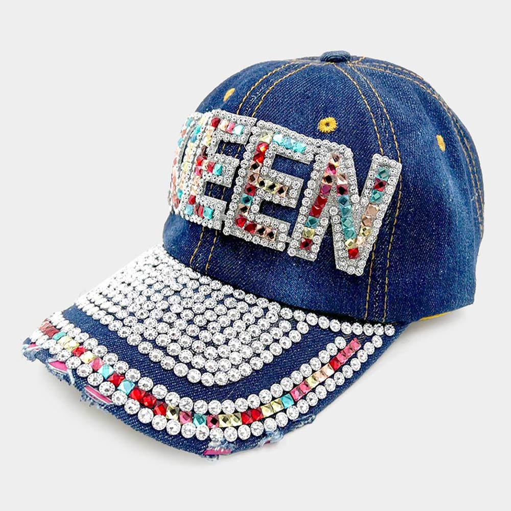 Madeline Love Denim, Multi Queen Message Bling Baseball Cap - Hats