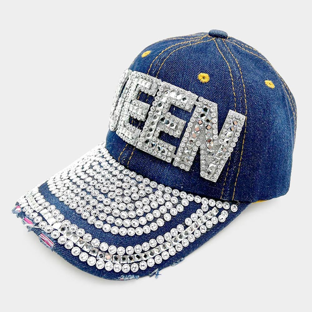 Madeline Love Denim, Silver Queen Message Bling Baseball Cap - Hats
