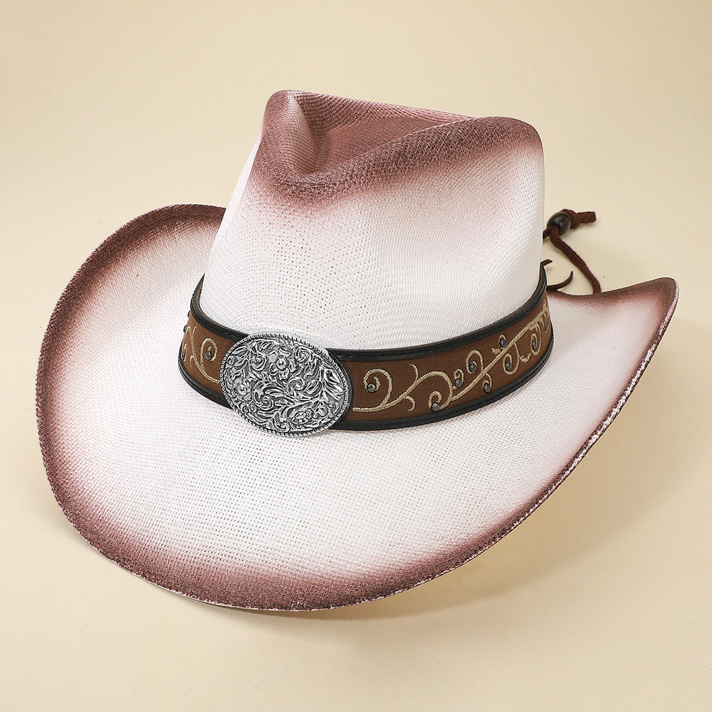 Madeline Love White Western Flower Vine Embossed Oval Concho Buckle Band Cowboy Fedora Hat - Hats