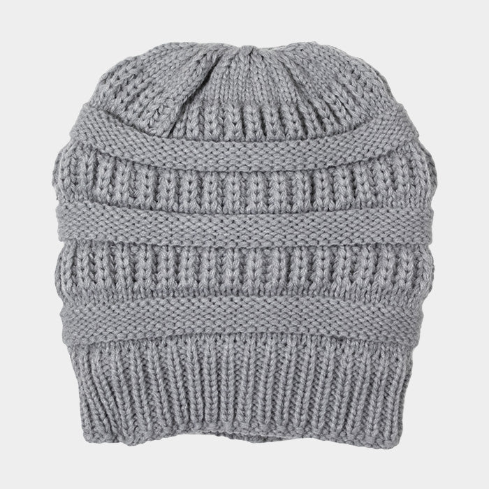 Gray Fleece Lining Soft Cable Knit Bean Hat