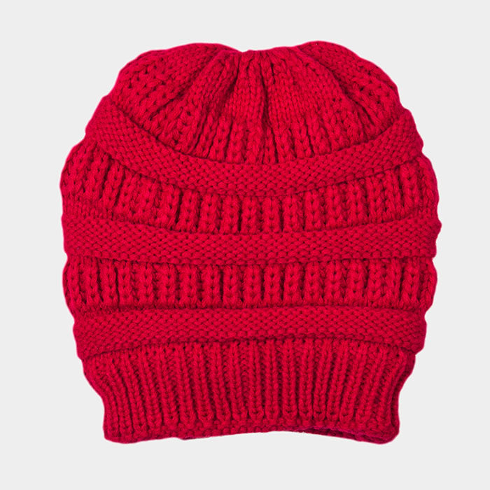 Red Fleece Lining Soft Cable Knit Bean Hat