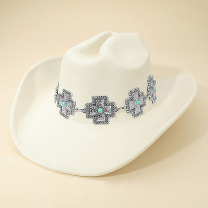 Madeline Love Beige Western Cross Concho Band Cowboy Fedora Hat - Hats