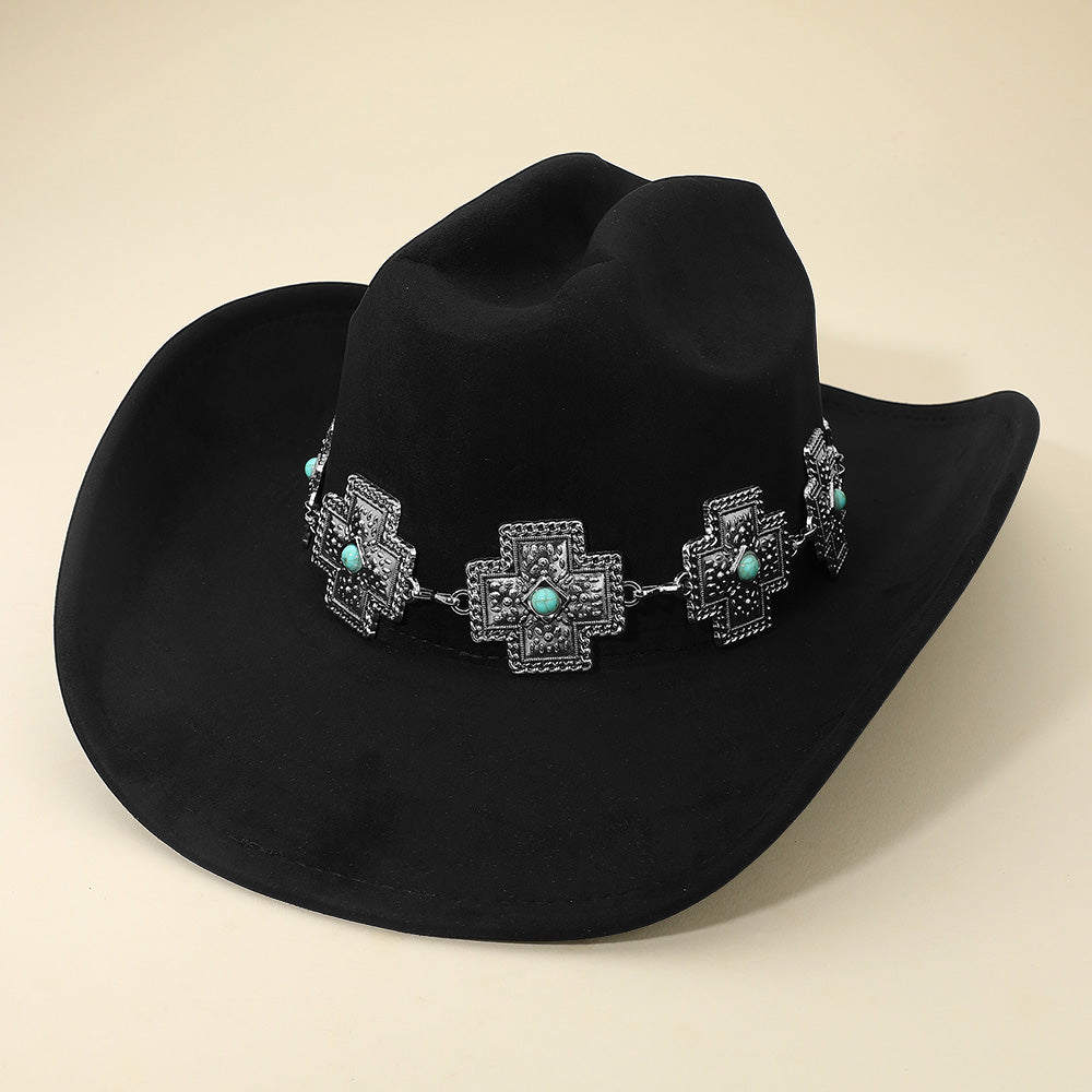 Madeline Love Black Western Cross Concho Band Cowboy Fedora Hat - Hats