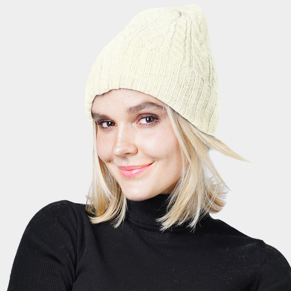 Ivory Cable Knit Cuff Beanie Hat