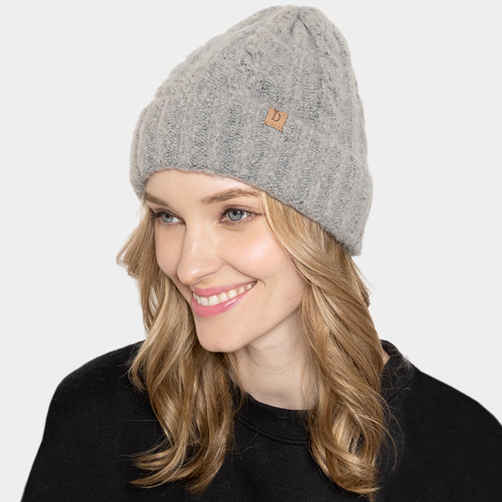 Gray Cable Knit Cuff Beanie Hat