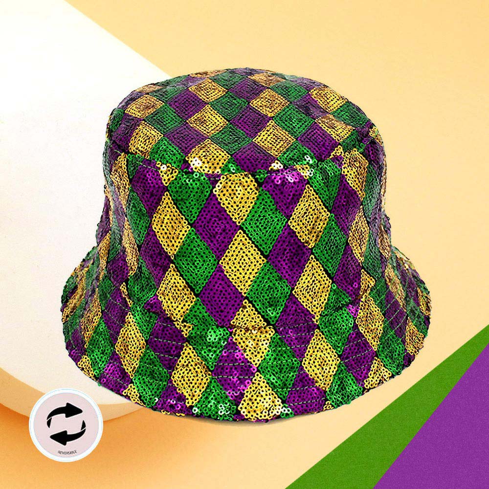 Multi Mardi Gras Sequin Reversible Bucket Hat