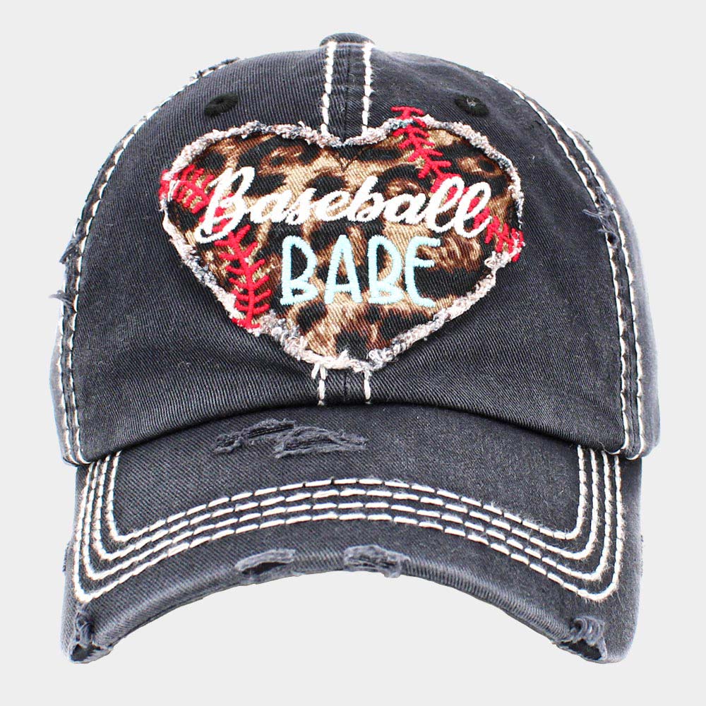 Madeline Love Black Baseball Babe Leopard Patterned Heart Vintage Baseball Cap - Hats