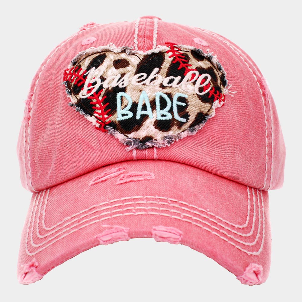 Madeline Love Pink Baseball Babe Leopard Patterned Heart Vintage Baseball Cap - Hats
