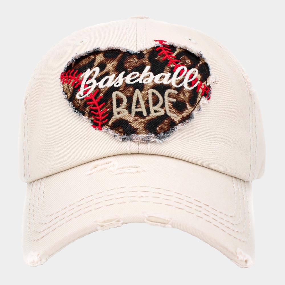 Madeline Love Beige Baseball Babe Leopard Patterned Heart Vintage Baseball Cap - Hats