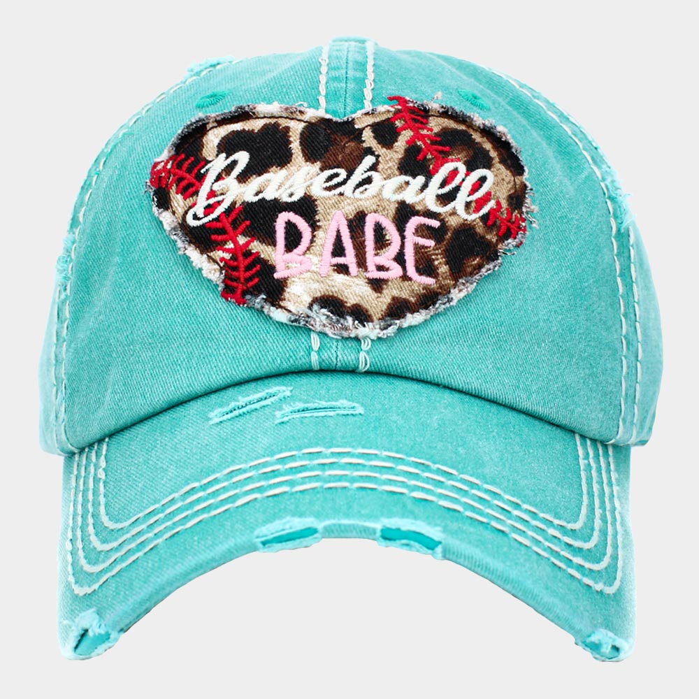 Madeline Love Turquoise Baseball Babe Leopard Patterned Heart Vintage Baseball Cap - Hats