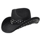 Madeline Love Black Metal Steer Head Emblem Studded Faux Leather Band Western Straw Cowboy Fedora Hat - Hats - extra