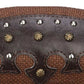 Madeline Love Brown Metal Steer Head Emblem Studded Faux Leather Band Western Straw Cowboy Fedora Hat - Hats - extra