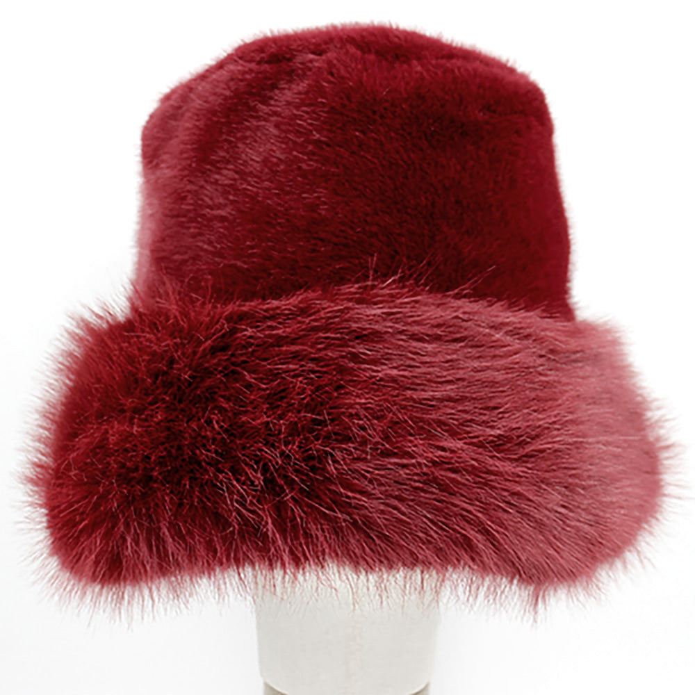 Madeline Love Burgundy Faux Fur Russian Style Plush Bucket Hat - Hats - desc
