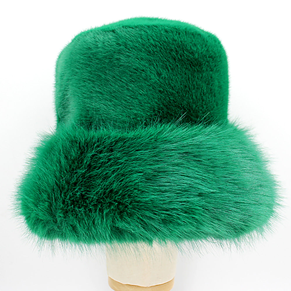 Madeline Love Green Faux Fur Russian Style Plush Bucket Hat - Hats - desc