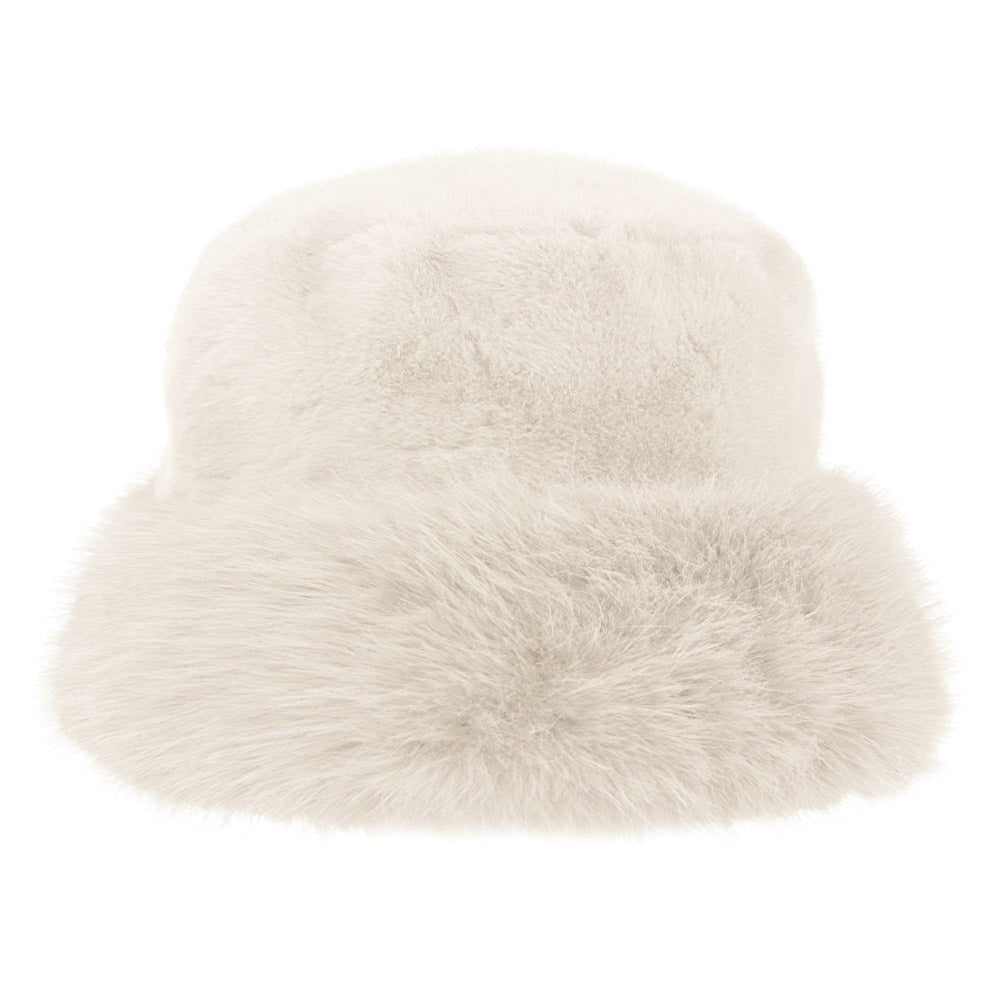 Madeline Love Ivory Faux Fur Russian Style Plush Bucket Hat - Hats - desc