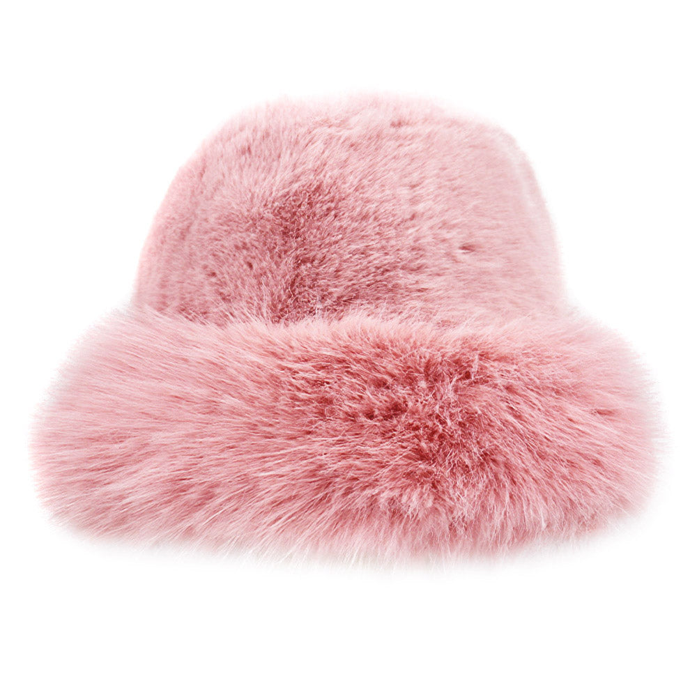 Madeline Love Pink Faux Fur Russian Style Plush Bucket Hat - Hats - desc