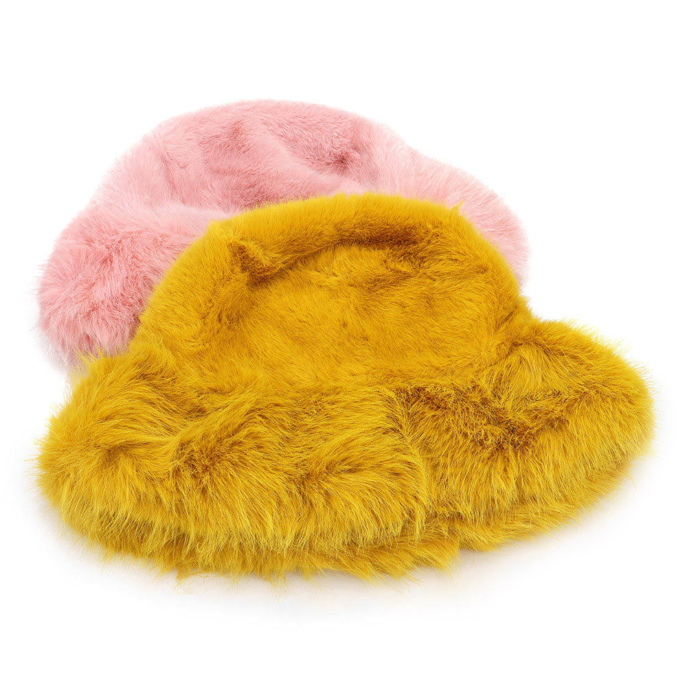 Madeline Love Pink Faux Fur Russian Style Plush Bucket Hat - Hats - extra