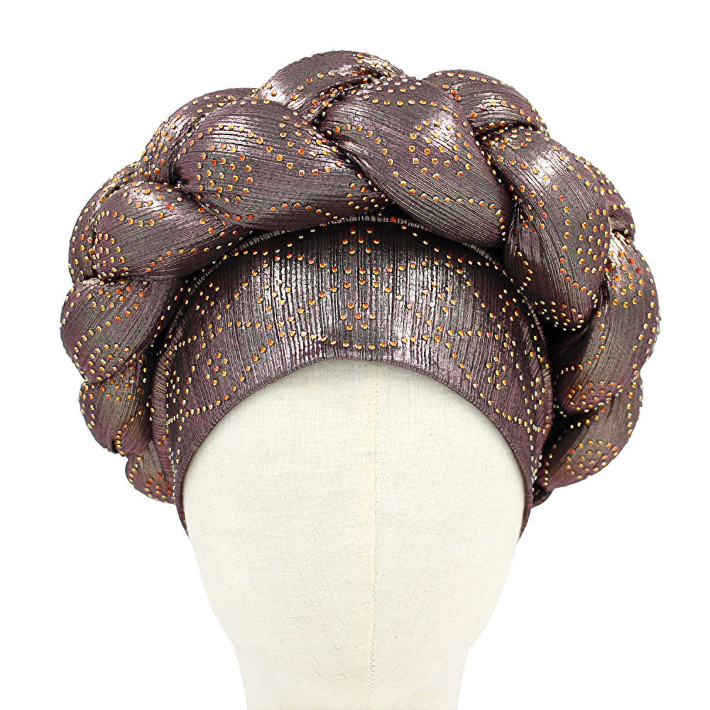 Madeline Love Peach Bling Studded Braided Turban Hat - Hair Accessories - desc