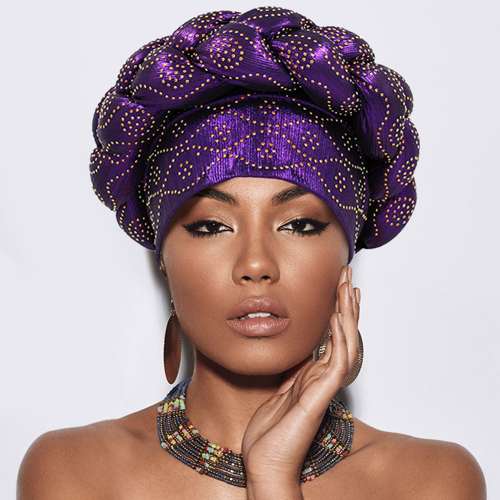 Madeline Love Purple Bling Studded Braided Turban Hat - Hair Accessories