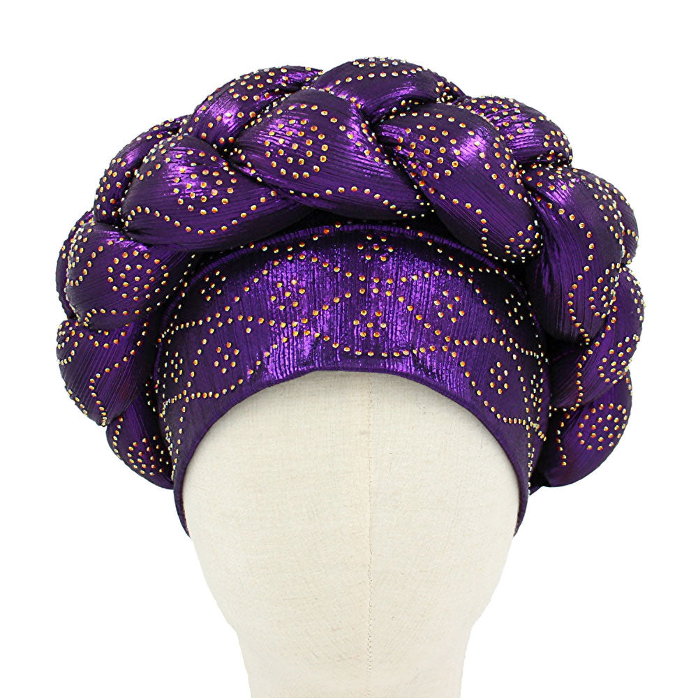 Madeline Love Purple Bling Studded Braided Turban Hat - Hair Accessories - desc