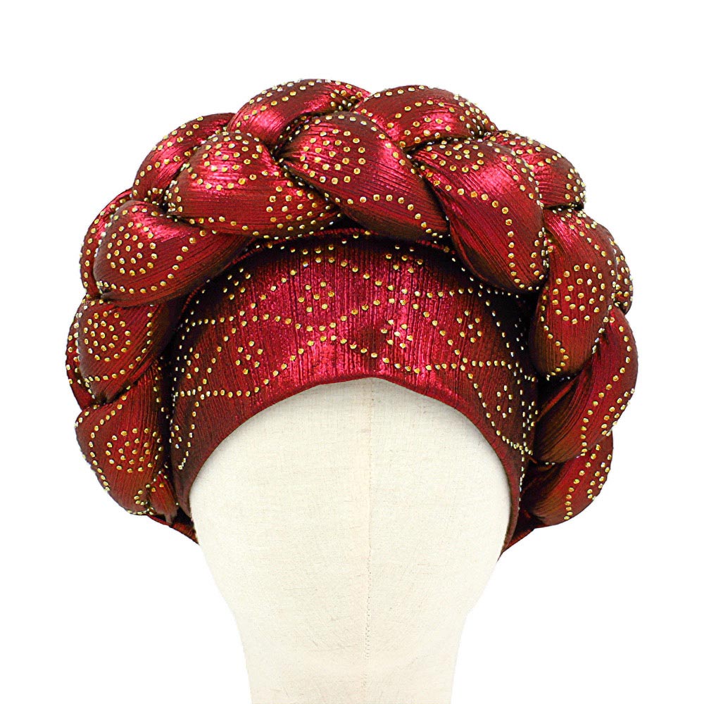 Madeline Love Red Bling Studded Braided Turban Hat - Hair Accessories - desc
