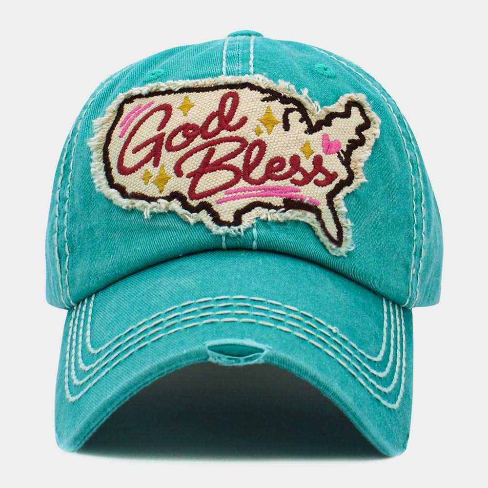 Madeline Love Turquoise God Bless Message USA Map Vintage Baseball Cap - Hats