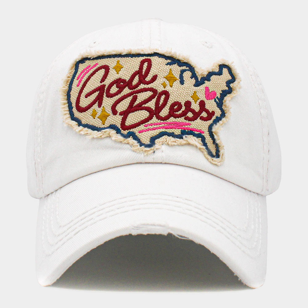 Madeline Love White God Bless Message USA Map Vintage Baseball Cap - Hats