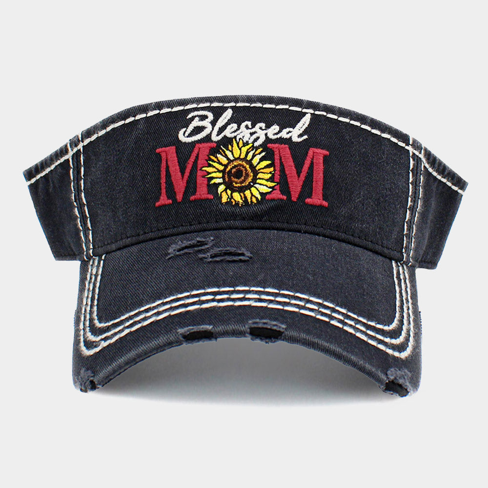 Madeline Love Black Blessed Mom Sunflower Vintage Visor Hat - Hats
