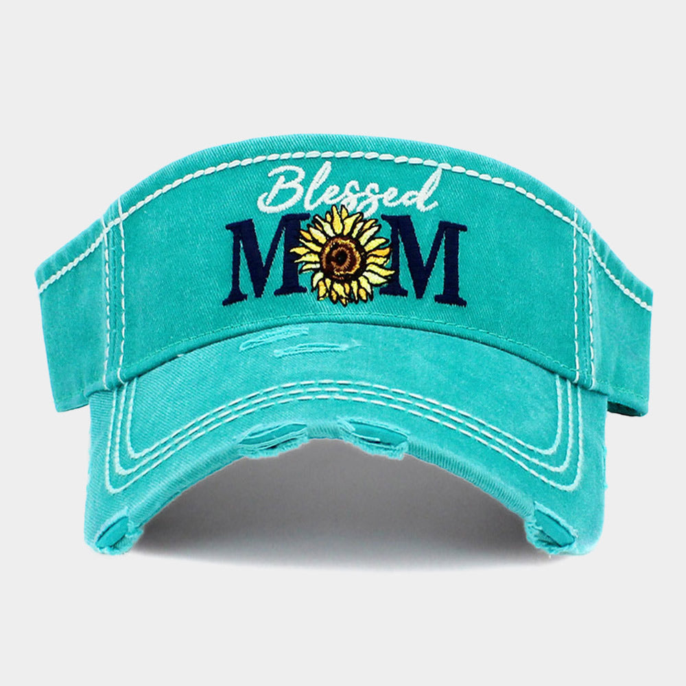 Madeline Love Turquoise Blessed Mom Sunflower Vintage Visor Hat - Hats