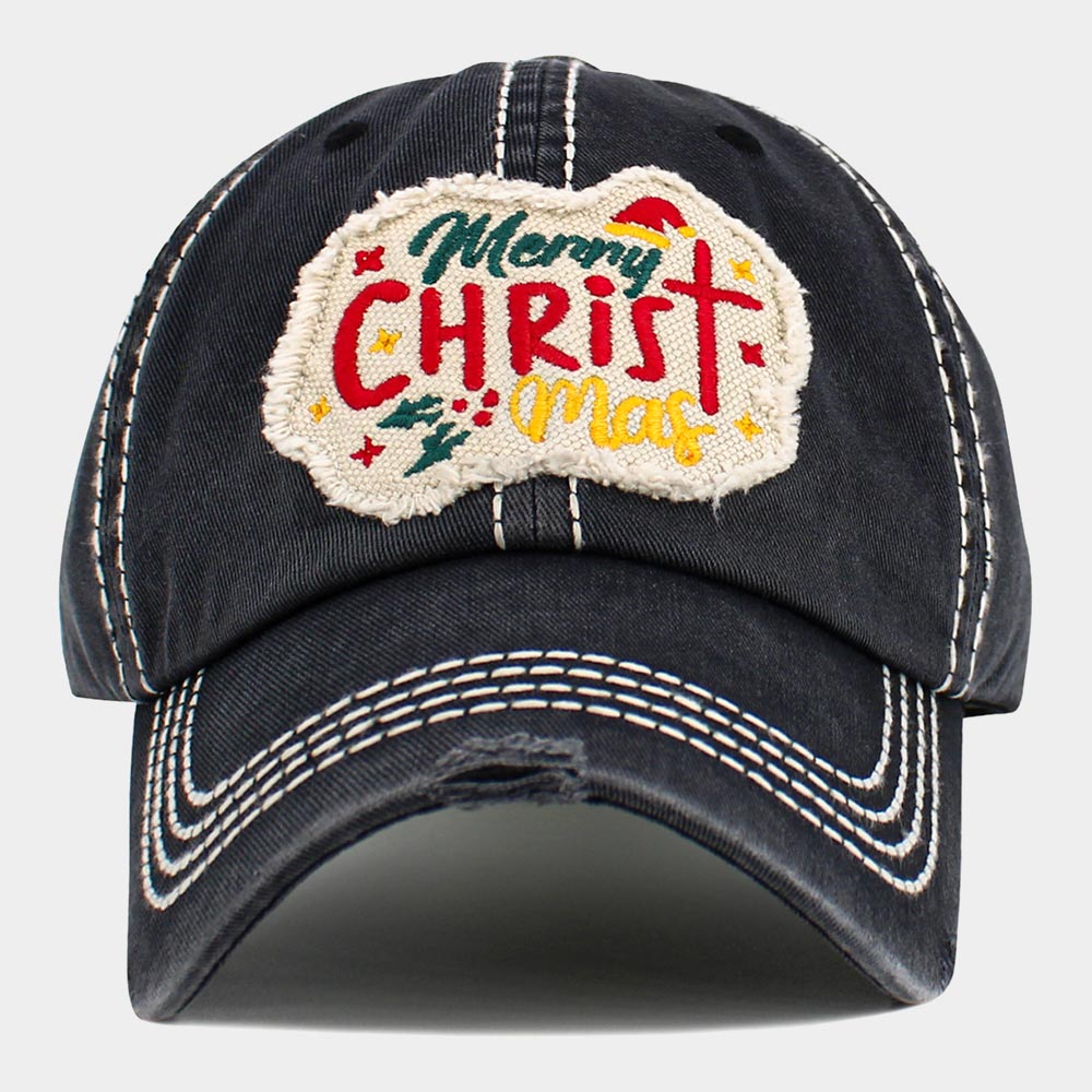 Madeline Love Black Merry CHRISTMas Message Accented Vintage Baseball Cap - Hats