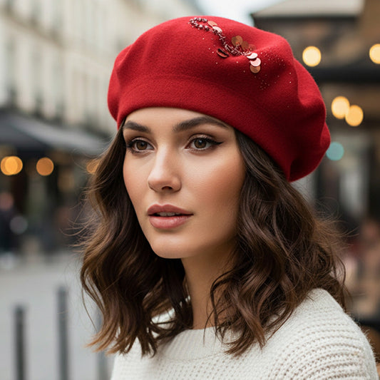 Chic beret featuring a subtle decorative accent, perfect for adding a touch of Parisian flair to everyday outfits. Stylish and versatile, this accessory elevates casual and dressy looks with timeless charm and effortless elegance.