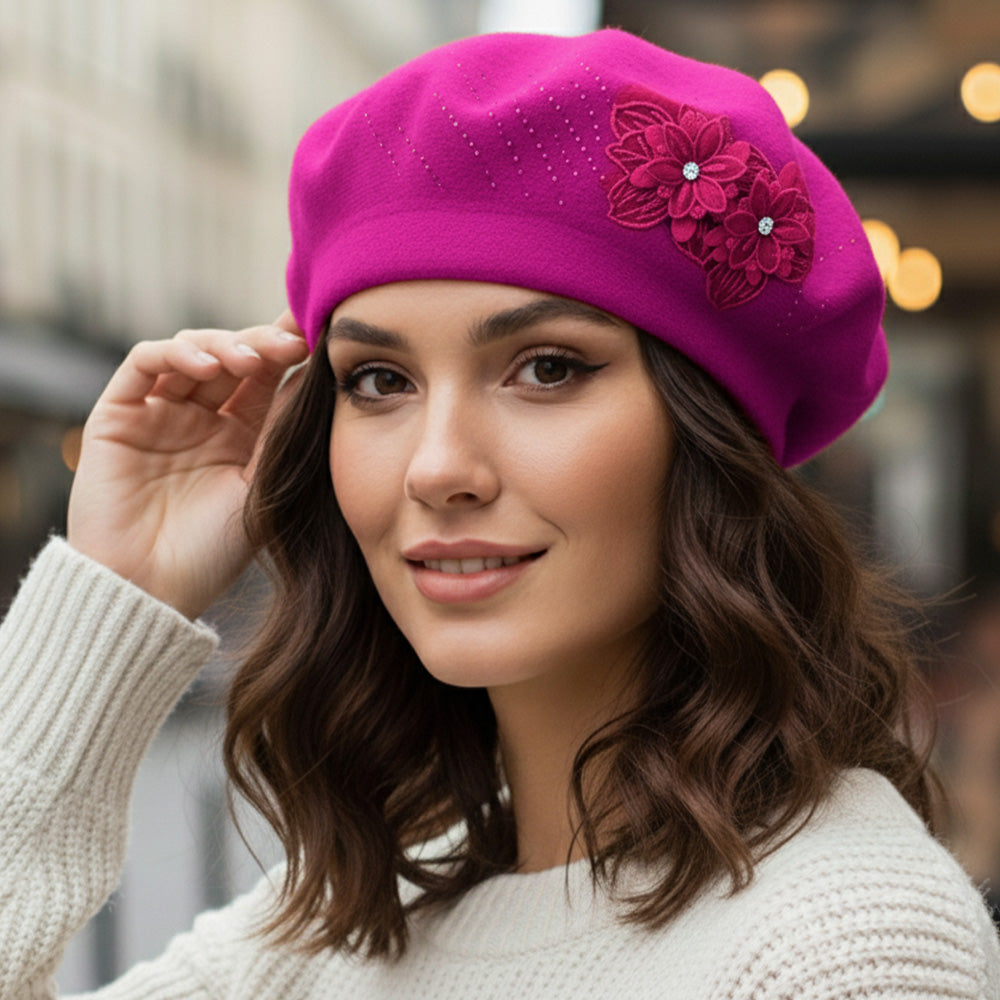 Embrace effortless elegance with this floral embroidered beret hat. Designed with delicate embellishments and classic structure, it adds a feminine, sophisticated touch to your cold-weather looks while keeping your style timeless and chic for any outing.