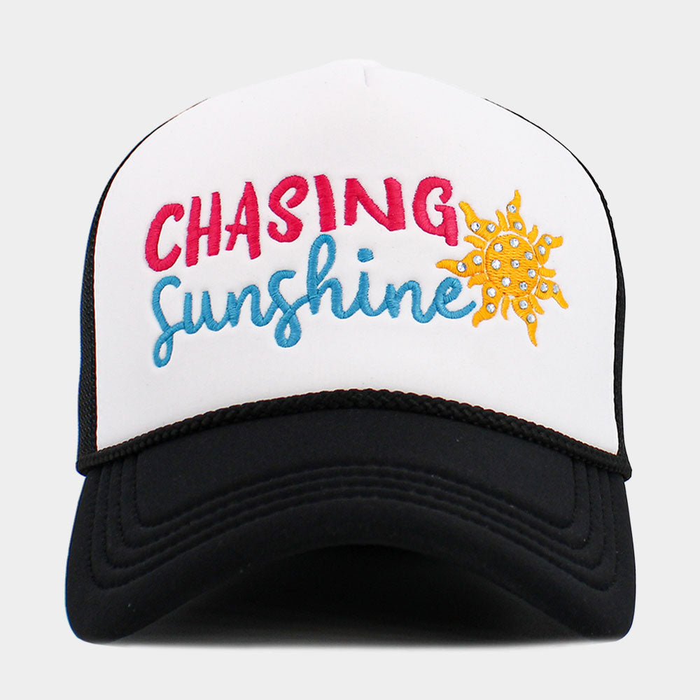 Madeline Love Black, White CHASING SUNSHINE Mesh Back Trucker Hat - Hats