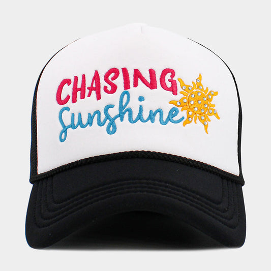 Madeline Love Black, White CHASING SUNSHINE Mesh Back Trucker Hat - Hats