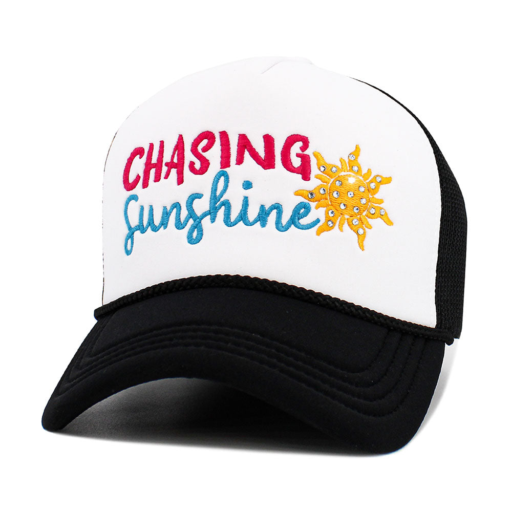 Madeline Love Black, White CHASING SUNSHINE Mesh Back Trucker Hat - Hats - desc