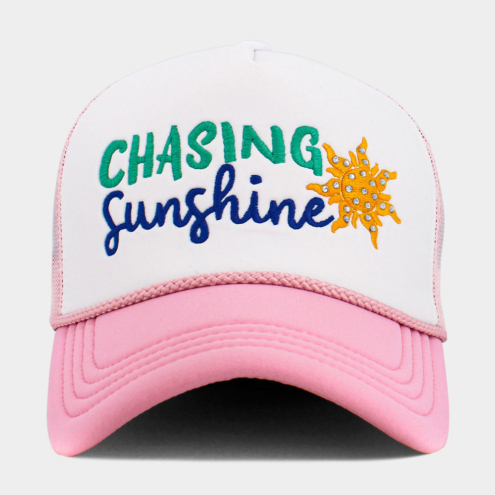 Madeline Love Pink, White CHASING SUNSHINE Mesh Back Trucker Hat - Hats