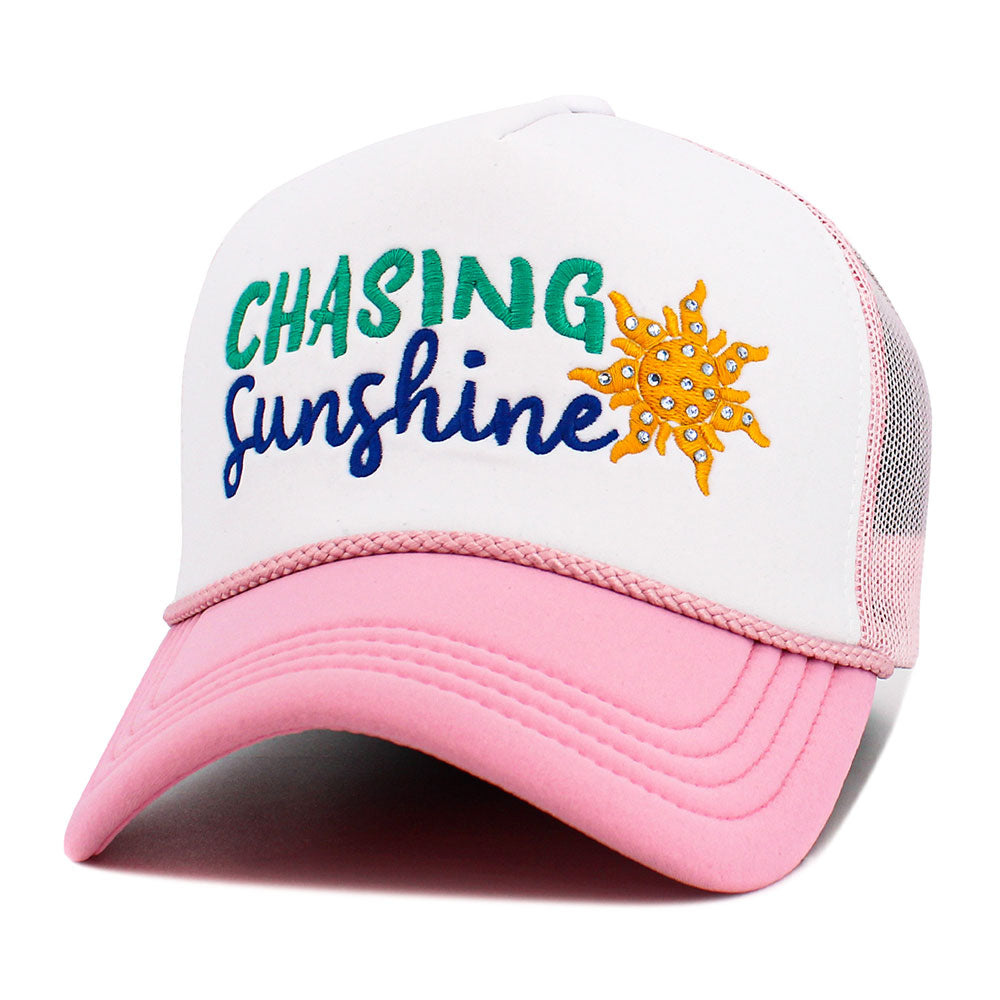 Madeline Love Pink, White CHASING SUNSHINE Mesh Back Trucker Hat - Hats - desc