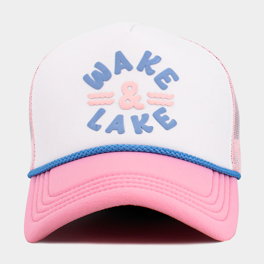 Madeline Love Pink, White WAKE LAKE Mesh Back Trucker Hat - Hats