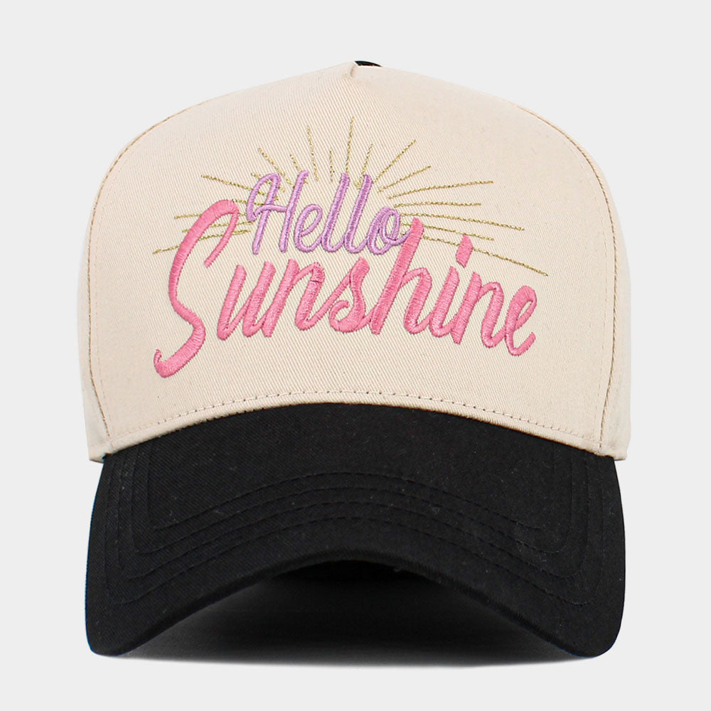 Madeline Love Black HELLO SUNSHINE Message Embroidered Corduroy Baseball Cap - Hats