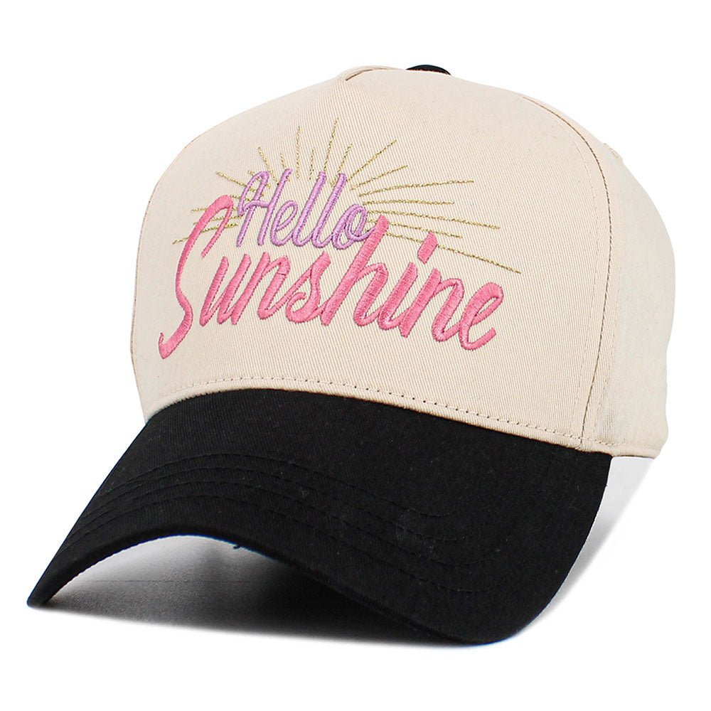 Madeline Love Black HELLO SUNSHINE Message Embroidered Corduroy Baseball Cap - Hats - desc