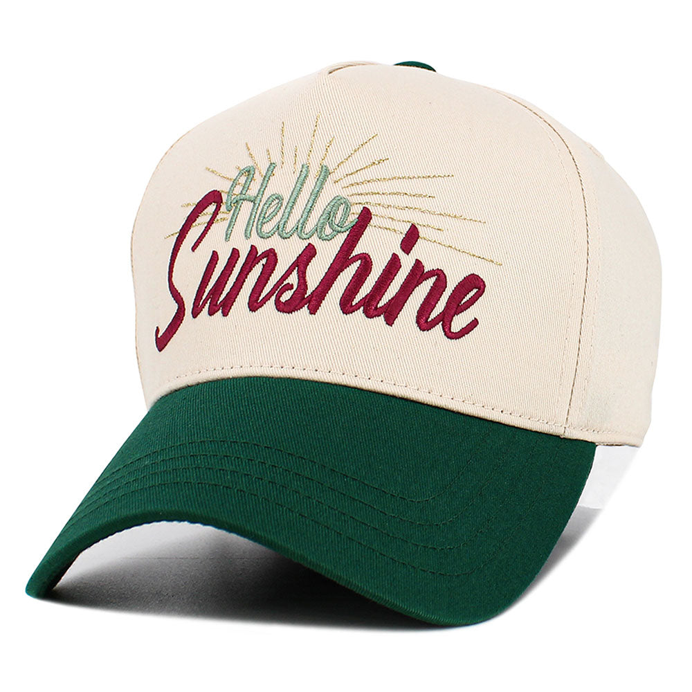 Madeline Love Dark, Green HELLO SUNSHINE Message Embroidered Corduroy Baseball Cap - Hats - desc