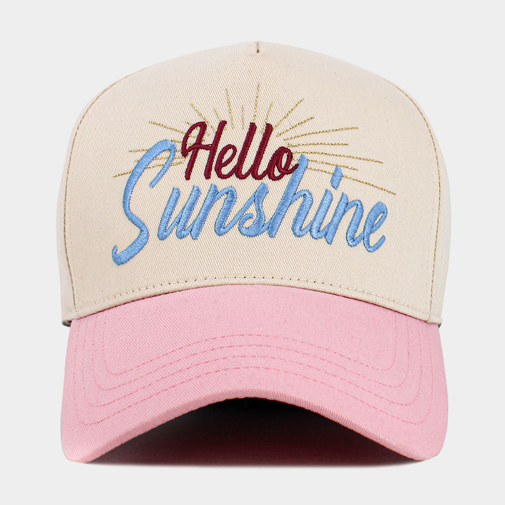 Madeline Love Pink HELLO SUNSHINE Message Embroidered Corduroy Baseball Cap - Hats