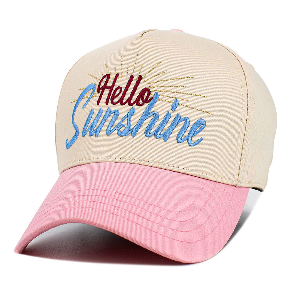 Madeline Love Pink HELLO SUNSHINE Message Embroidered Corduroy Baseball Cap - Hats - desc